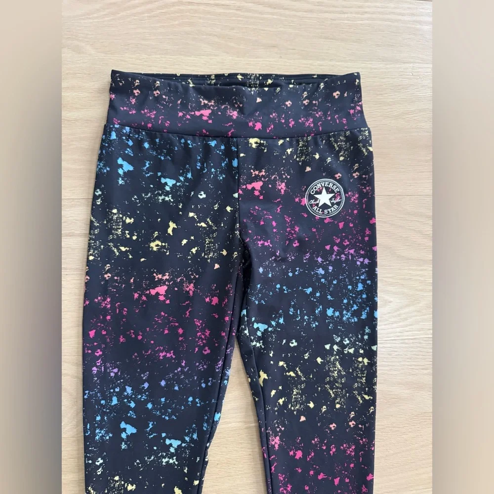 Converse Yoga Pants Leggings Girls Sz S‎ (8-10) Black Multiple Color Stretch NEW
